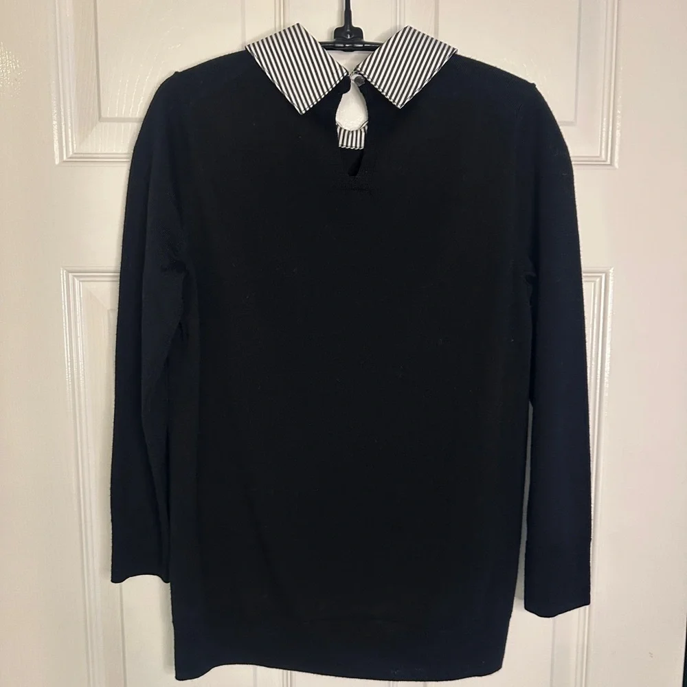 J.Crew Black Sweater with Striped Collar - Size XS